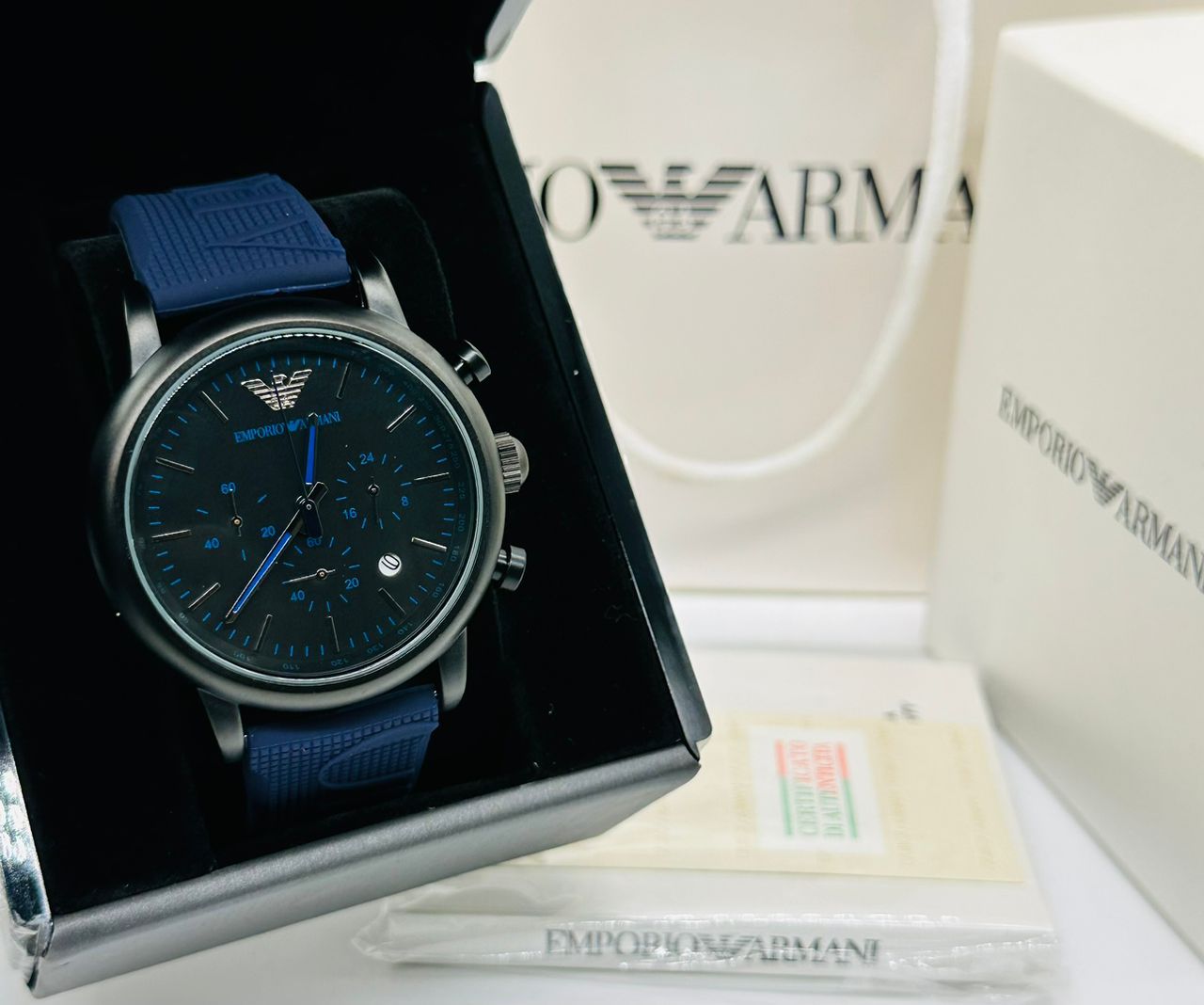 Emporio Armani Watch with Active Chronograph and Rubber Strap